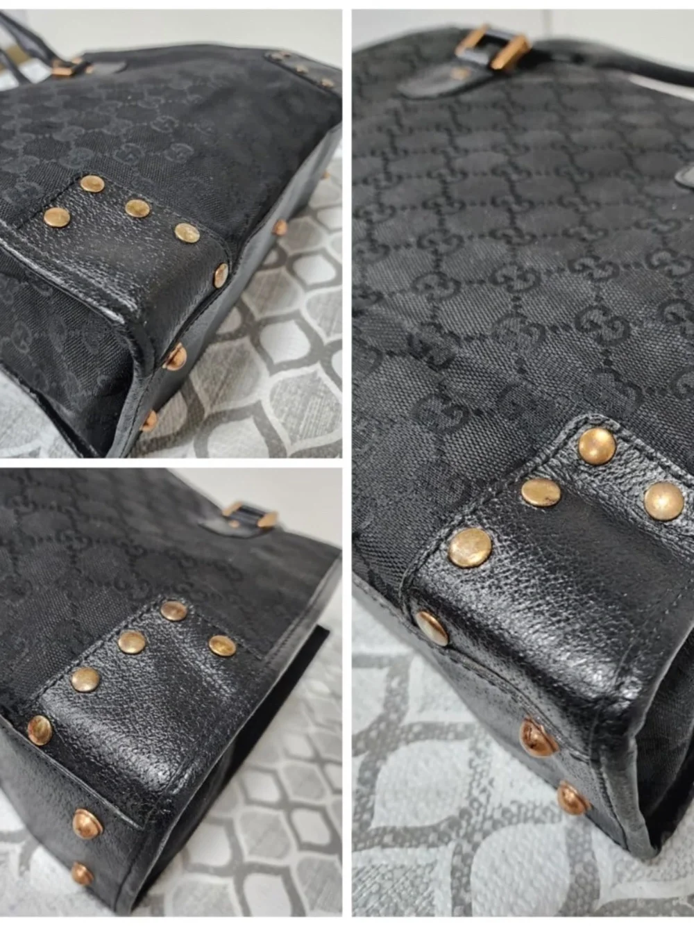 Authentic Gucci GG Canvas Nailhead Tote Black